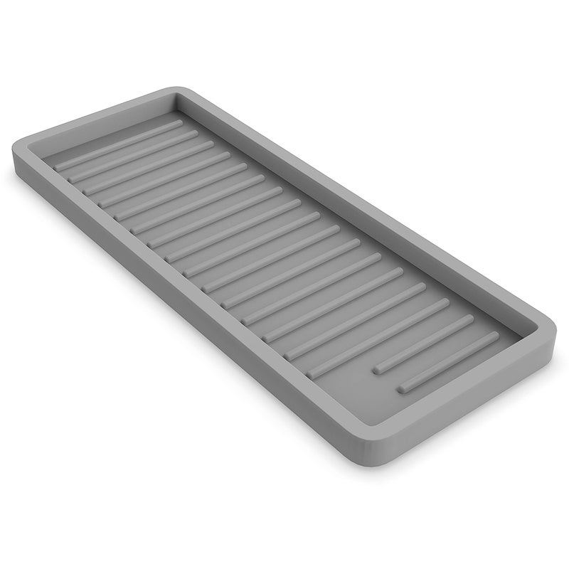 Z ZAPPOWARE ZAPPOWARE Silicone Kitchen Sink Caddy Sponge Holder 12x4.7 Gray - Bathroom Vanity Tray Organizer, Soap Tray for Dish Scrubber, Soap Dispenser - Image 1